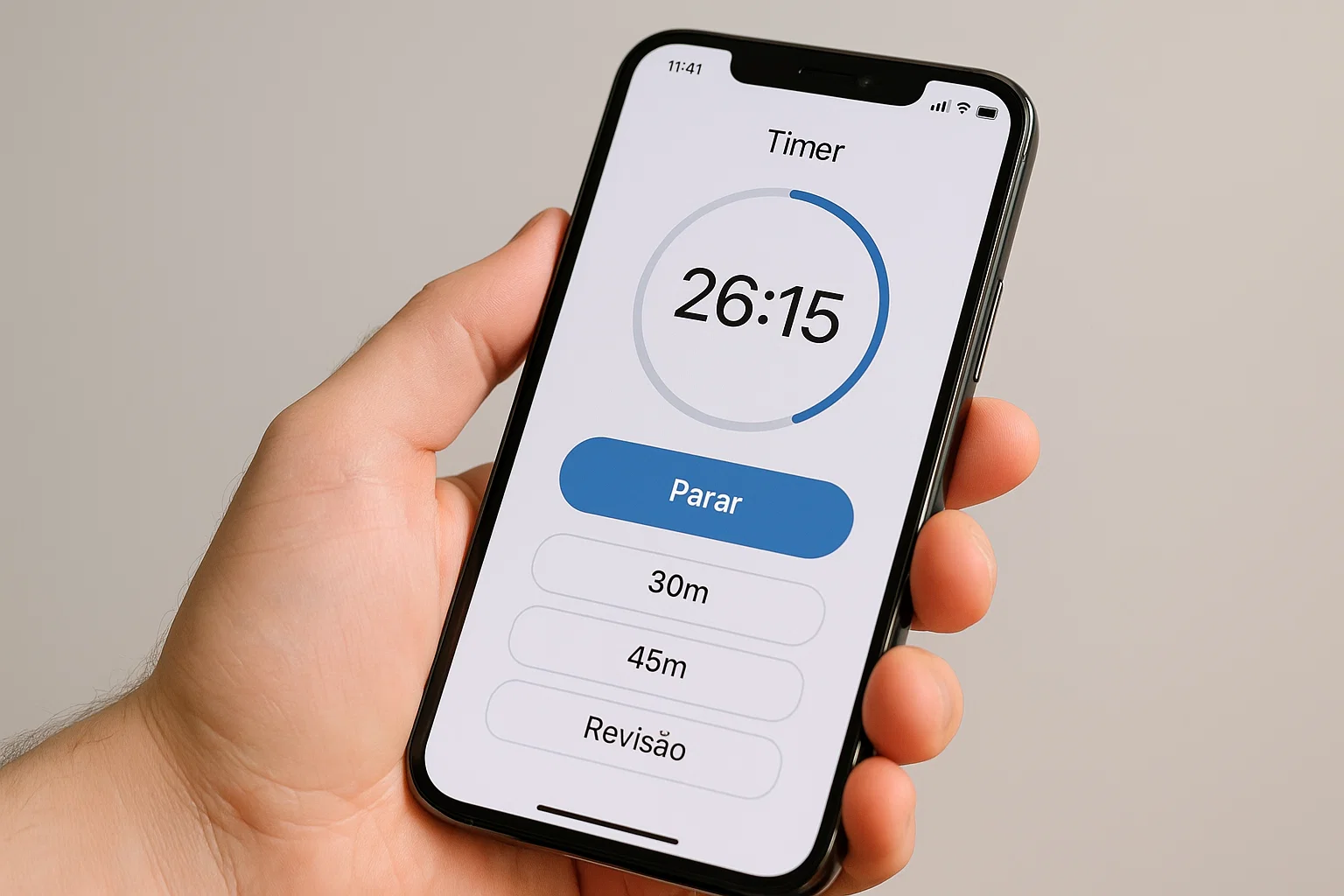 Tela mobile de PWA com cronômetro e checkpoints configuráveis para simulado