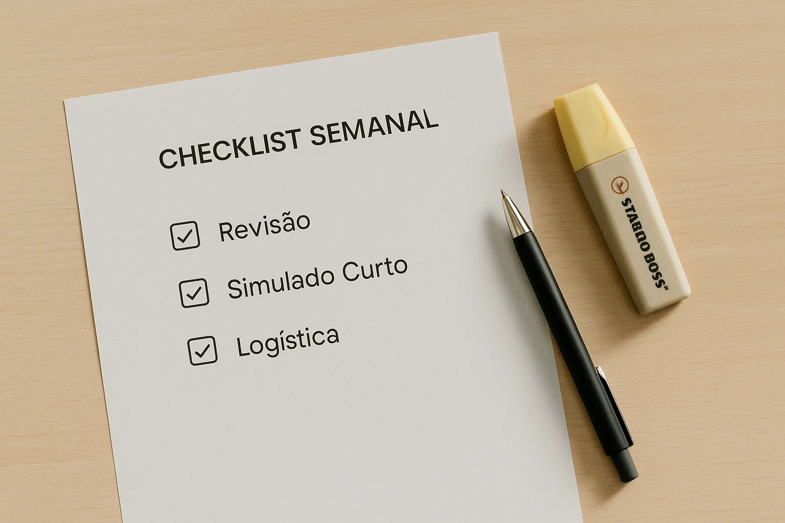 Checklist de estudos com marcações diárias para a última semana do ENEM