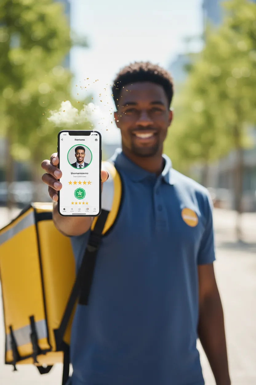 Entregador com foto que passa confiança - Antes